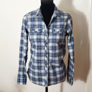 Eddie Bauer Blue Plaid Button Up Shirt Size Small